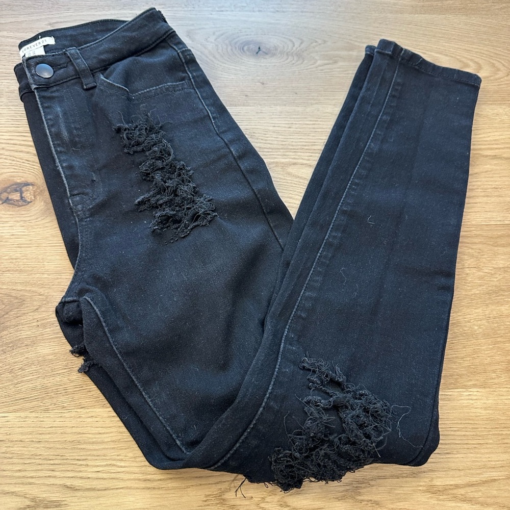 Forever 21 Black Distressed Skinny Jeans